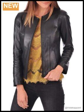 Real Lambskin Leather Moto Jacket for Women, Front Zipper, 4 Pockets